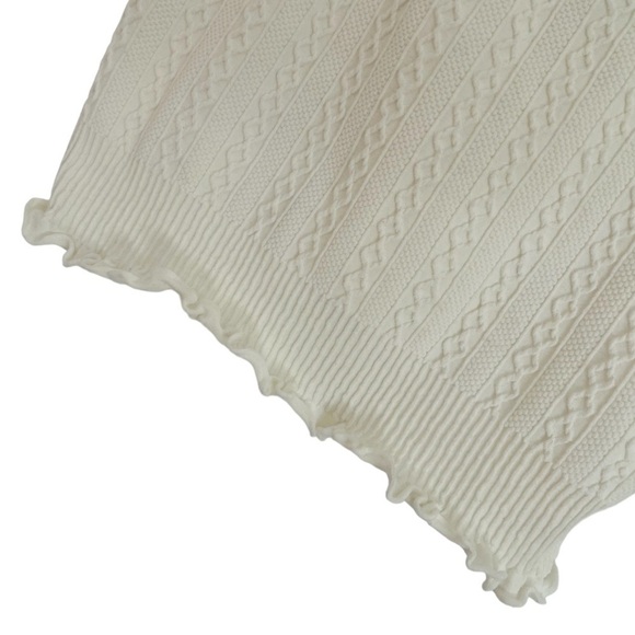 FRANCESCAS COLLECTIONS ALYA TEXTURED IVORY SPANDEX BLEND CROP TOP, SIZE LG - Picture 2 of 8